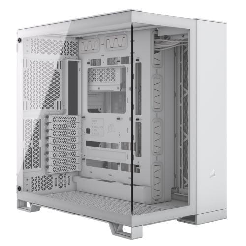 Corsair 6500X Dual Chamber Gaming Case w/ Glass Side &amp; Front, ATX, Mesh Panels, USB-C, Asus BTF Compatible, White