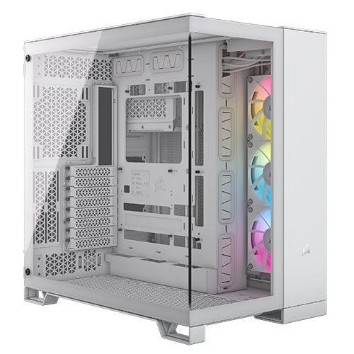 Corsair 6500X RGB iCUE Link Dual Chamber Gaming Case w/ Glass Side &amp; Front, ATX, 3x RGB Fans, Mesh Panels, USB-C, Asus BTF Compatible, White