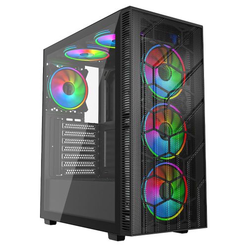 Vida Sirocco V2 Black ARGB Gaming Case w/ Glass Window, ATX, 6x ARGB Fans, Mesh Front