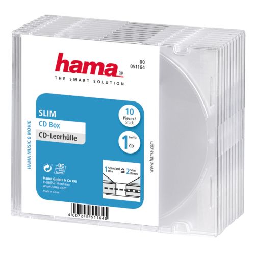 Hama CD/DVD/Blu-Ray Slim Jewel Cases x10, Transparent