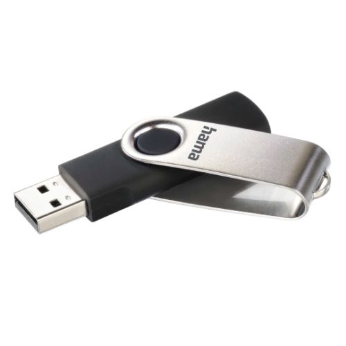 Hama Rotate 8GB USB 2.0 Memory Pen, Rotating Cap, Keyring, Black/Silver