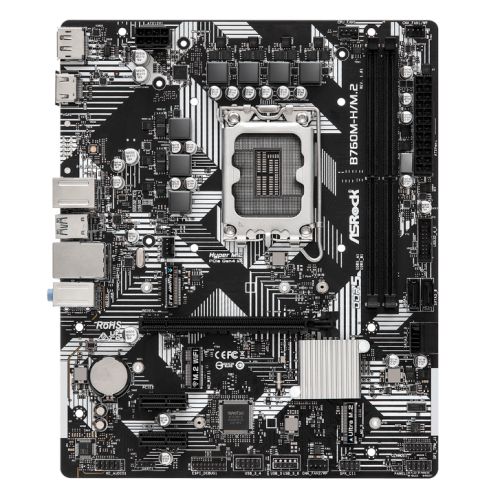 Asrock B760M-H/M.2, Intel B760, 1700, Micro ATX, 2 DDR5, HDMI, DP, GB LAN, PCIe4, 2x M.2