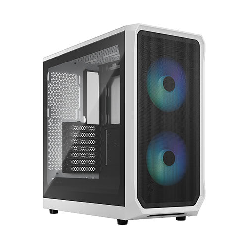 Fractal Design Focus 2 RGB (White TG) Gaming Case w/ Clear Glass Window, ATX, 2 RGB Fans, RGB controller, Mesh Front, Innovative Shroud System