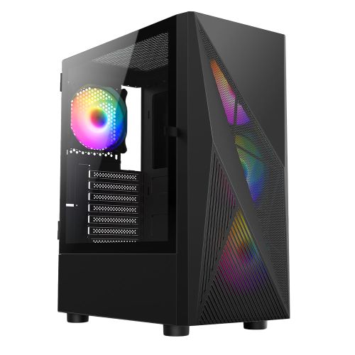 Vida Tempest Black ARGB Gaming Case w/ Glass Window, ATX, 4x ARGB Fans