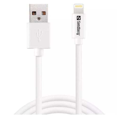 Sandberg Charging/Data USB-A to Lightning Cable, 480Mbps, 2 Metre, White, 5 Year Warranty