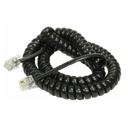 Spire Coiled Telephone/Handset Cord, RJ-10 4P4C Connectors, 2 Metre, Black