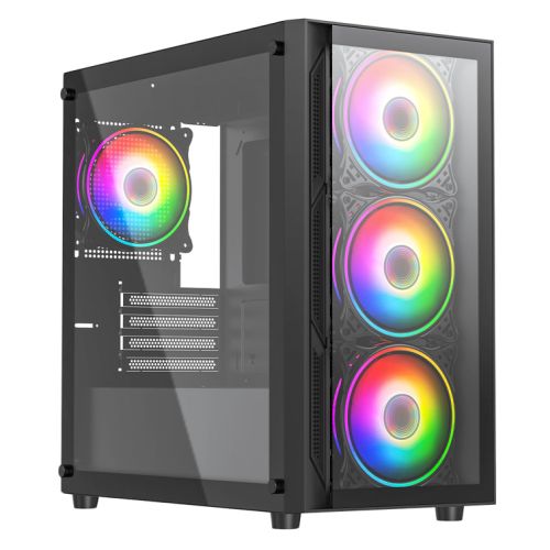 Vida Lucid Black ARGB Gaming Case w/ Glass Front &amp; Side, Micro ATX, 4x ARGB Infinity Fans