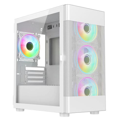 Vida Zephyr White ARGB Gaming Case w/ Glass Window, Micro ATX, 4x ARGB Fans, Mesh Front