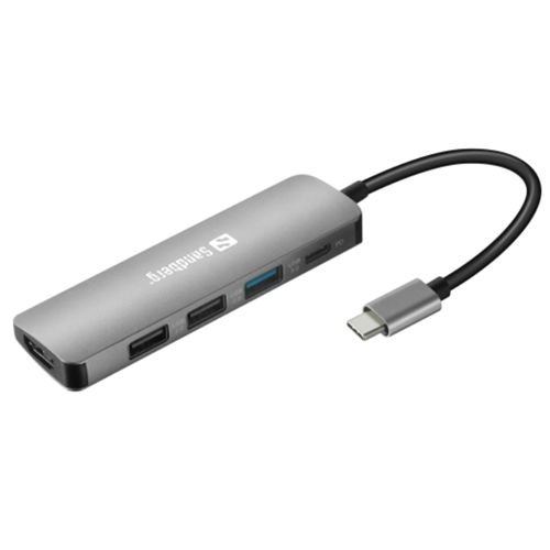 Sandberg (136-32) USB-C 5-in-1 Docking Station - USB-C (up to 100W), HDMI, VGA, 1 x USB 3.0, 2 x USB 2.0, Aluminium, 5 Year Warranty - Baztex Multi-Output Docks