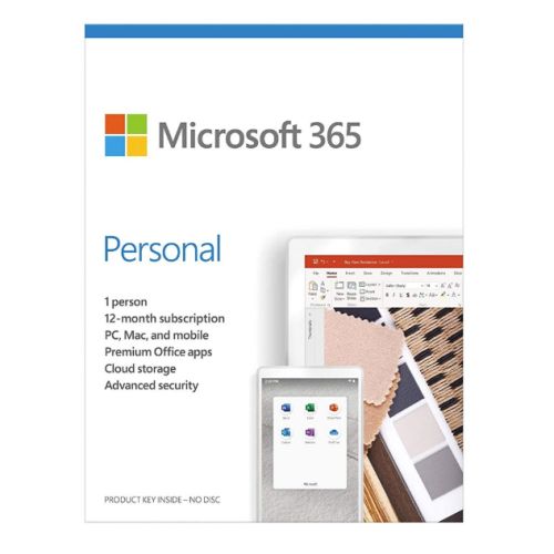 Microsoft Office 365 Personal, 1 User, Up to 5 Devices, 1 Year Subscription, 32 &amp; 64 bit, Medialess