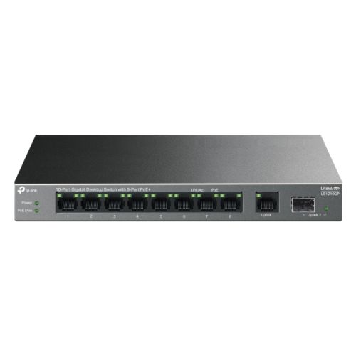 TP-LINK (LS1210GP) 10-Port Gigabit Desktop LiteWave Switch with 8-Port PoE+, GB SFP Port