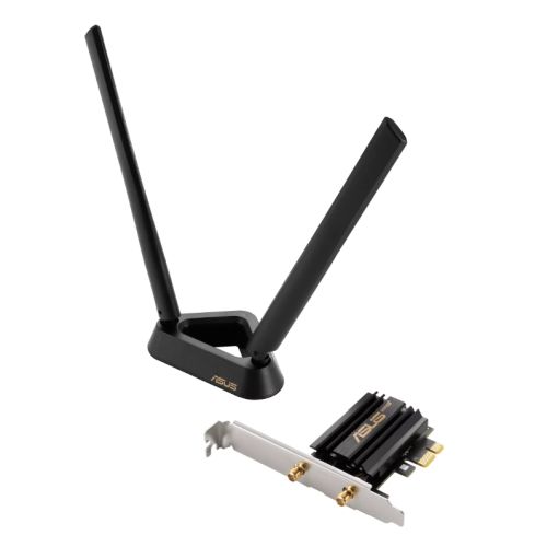 Asus (PCE-AXE59BT) AXE5400 Wi-Fi 6E Tri-Band PCI Express Adapter, Bluetooth 5.2, OFDMA &amp; MU-MIMO, External Base