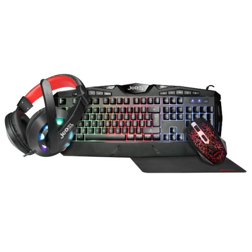 Jedel CP-04 Knights Templar Elite 4-in-1 Gaming Kit - Backlit RGB Keyboard, 1000 DPI RGB Mouse, 40mm Driver RGB Headset, XL Mouse Mat