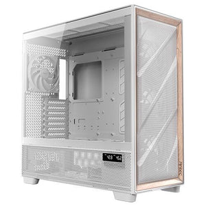 Antec FLUX Pro Gaming Case w/ Glass Side, E-ATX, Multi Vent Design, Mesh/Wood Front, 6 PWM Fans & Hub, USB-C, CPU/GPU Temp Display, Monitoring Software, White