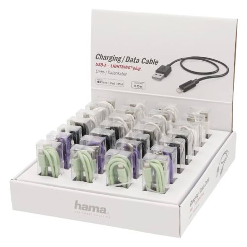 Hama Charging/Data USB-A to Lightning Cable x28 Multipack, 480Mbps, 0.75 Metre, Various Colours, Display Case