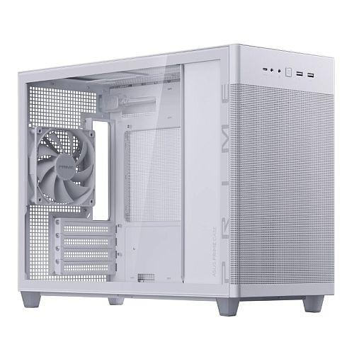Asus Prime AP201 Gaming Case w/ Tempered Glass Window, Micro ATX, USB-C, Tool-free Panels, 338mm GPU & 360mm Radiator Support, White