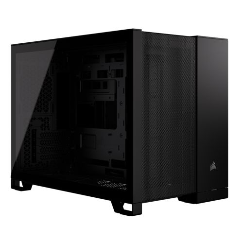 Corsair 2500D Airflow Dual Chamber Gaming Case w/ Glass Window, Micro ATX, Fully Mesh Panelling, USB-C, Asus BTF Compatible, Black