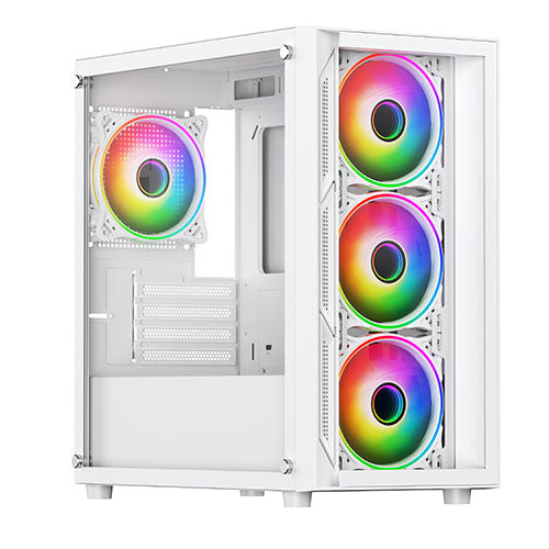 Vida Lucid White ARGB Gaming Case w/ Glass Front & Side, Micro ATX, 4x ARGB Infinity Fans