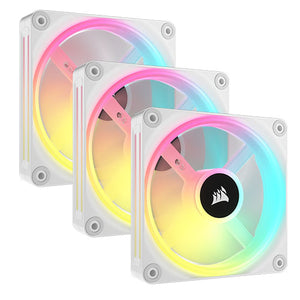 Corsair iCUE LINK QX120 12cm PWM RGB Case Fans (3 Pack), 34 RGB LEDs, Magnetic Dome Bearing, 2400 RPM, iCUE LINK Hub Included, White