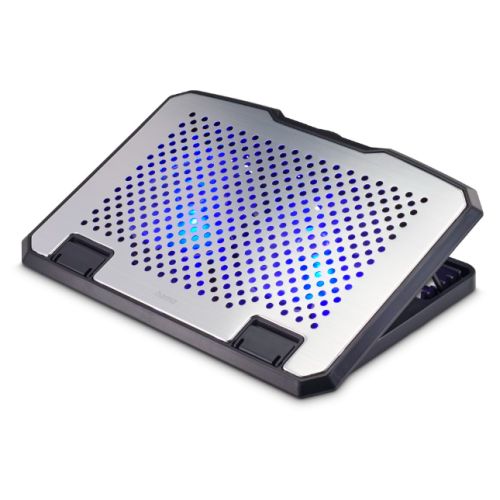 Hama Aluminium Quiet Laptop Cooler, Tiltable, 2 Blue LED Fans, Up to 15.6