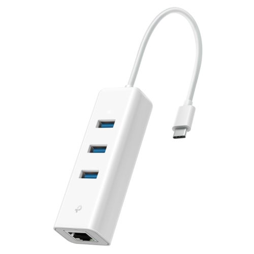 TP-LINK (UE330C) 3-Port USB-C Hub & Gigabit Ethernet Adapter, 3x USB-A 3.0, 1x GB LAN, White