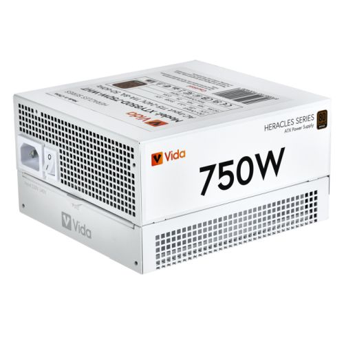 Vida 750W Heracles White ATX Gaming PSU, 80+ Bronze, 14cm Ultra-Quiet FDM Fan, Flat White Cables, Power Lead Not Included