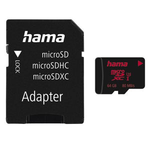 Hama 64GB MicroSDXC Card with SD Adapter, UHS-I Class 3, 80MB/s