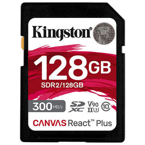 Kingston 128GB Canvas React Plus SDXC Card, UHS-II Class 10, U3, For 8K/3D/VR Videos/Photos, R/W 300/260MB/s