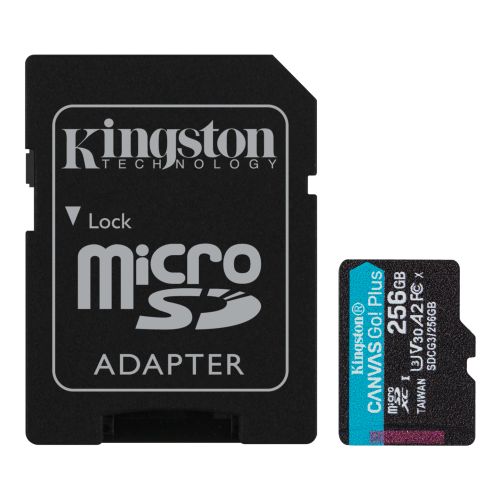 Kingston 256GB Canvas Go! Plus Micro SDXC Card with SD Adapter, UHS-I Class 10, U3, A2 App Performance, 170MB/s