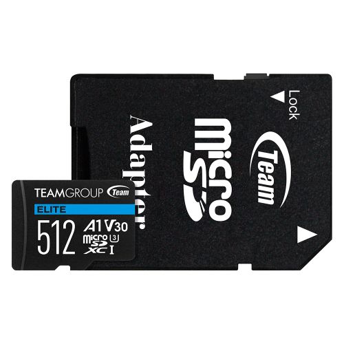 Team 512GB Elite A1 Micro SDXC Card with SD Adapter, UHS-I Class 3, U3, A1 App Performance, 100MB/s