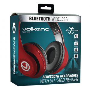 VOLKANO Impulse Series VB-VH100-BLK Wireless Bluetooth Headphones - Red - Baztex