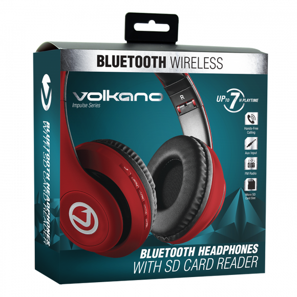 VOLKANO Impulse Series VB-VH100-BLK Wireless Bluetooth Headphones - Red