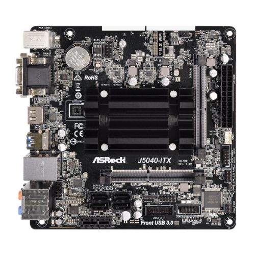 Asrock J5040-ITX, Integrated Intel Quad-Core J5040, Mini ITX, DDR4 SODIMM, VGA, DVI, HDMI - Baztex Motherboards