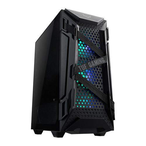 Asus TUF Gaming GT301 Compact Gaming Case w/ Window, ATX, No PSU, Tempered Glass, 3 x 12cm RGB Fans, RGB Controller, Headphone Hook - Baztex Cases