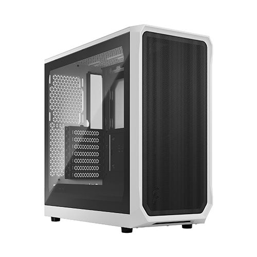 Fractal Design Focus 2 (White TG) Gaming Case w/ Clear Glass Window, ATX, 2 Fans, Mesh Front, Innovative Shroud System - Baztex Cases