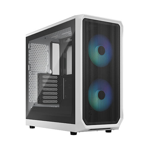 Fractal Design Focus 2 RGB (White TG) Gaming Case w/ Clear Glass Window, ATX, 2 RGB Fans, RGB controller, Mesh Front, Innovative Shroud System - Baztex Cases