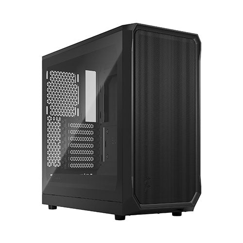 Fractal Design Focus 2 (Black TG) Gaming Case w/ Clear Glass Window, ATX, 2 Fans, Mesh Front, Innovative Shroud System - Baztex Cases