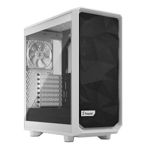 Fractal Design Meshify 2 Compact Lite (White TG) Gaming Case w/ Clear Glass Window, ATX, Angular Mesh Front, 3 Fans - Baztex Cases