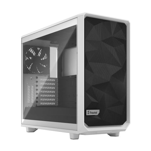 Fractal Design Meshify 2 (White TG) Gaming Case w/ Clear Glass Window, E-ATX, Angular Mesh Front, 3 Fans, Fan Hub, Detachable Front Filter, USB-C, White - Baztex Cases