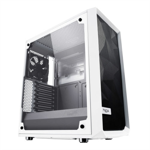 Fractal Design Meshify C (White TG) Gaming Case w/ Clear Glass Window, ATX, Angular Mesh Front, High-airflow, 2 x 12cm Fans, White - Baztex Cases