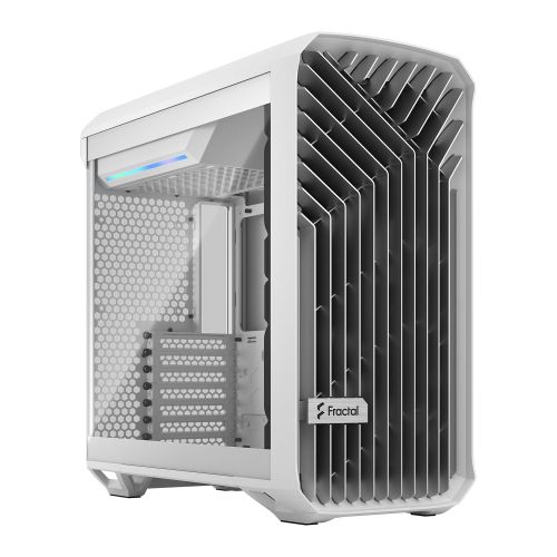 Fractal Design Torrent Compact (White TG) Gaming Case w/ Clear Glass Window, E-ATX, 2 Fans, Fan Hub, RGB Strip on PSU Shroud, Front Grille, USB-C - Baztex Cases