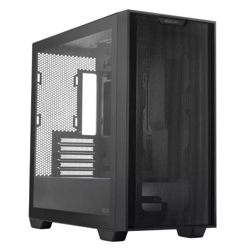 Asus A21 Gaming Case w/ Glass Window, Micro ATX, Mesh Front, 380mm GPU & 360mm Radiator Support, Black - Baztex Cases