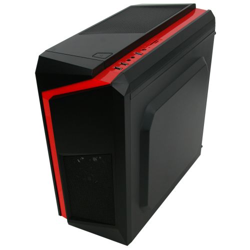 Spire F3 Micro ATX Gaming Case w/ Window, Red LED Fan, Black with Red Stripe, Card Reader - Baztex Cases