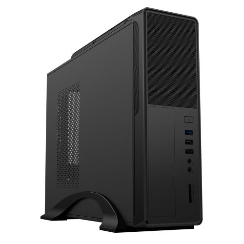CiT S014B Micro ATX Slim Desktop Case, 300W PSU, Mesh Front, 8cm Fan, Card Reader, USB 3.0, Black - Baztex Cases