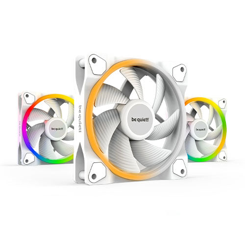Be Quiet! (BL100) Light Wings 12cm PWM ARGB Case Fans x3, Rifle Bearing, 18 LEDs, Front & Rear Lighting, Up to 1700 RPM, ARGB Hub included, White - Baztex Cooling