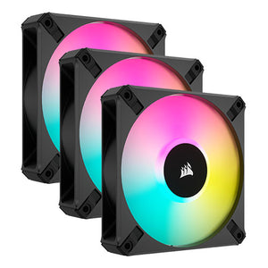 Corsair iCUE AF120 RGB ELITE 12cm PWM Case Fans (3 Pack), 8 ARGB LEDs, FDM Bearing, 550-2100 RPM, RGB Controller Included, Black, 3 Pack