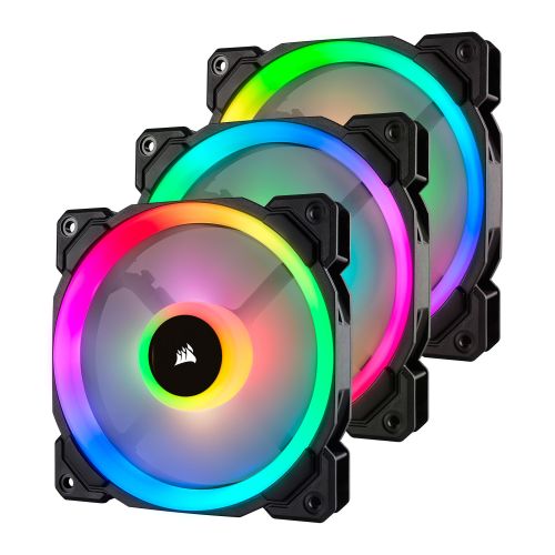 Corsair LL120 12cm PWM RGB Case Fans x3, 16 LED RGB Dual Light Loop, Hydraulic Bearing, Lighting Node PRO Kit Included - Baztex Cooling