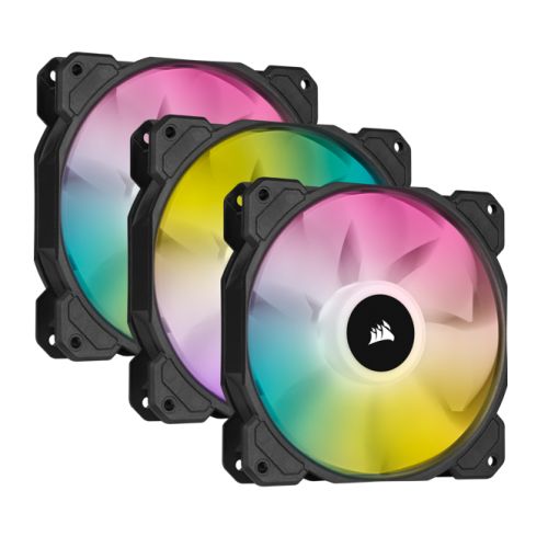Corsair iCUE SP120 ELITE Performance 12cm PWM RGB Case Fans x3, 8 ARGB LEDs, Hydraulic Bearing, Lighting Node CORE Included - Baztex Cooling