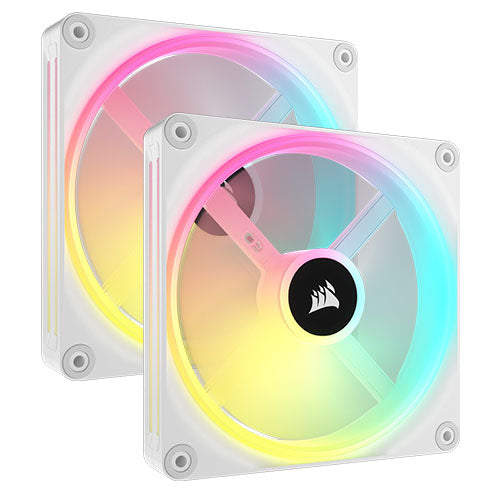 Corsair iCUE LINK QX140 14cm PWM RGB Case Fans x2, 34 RGB LEDs, Magnetic Dome Bearing, 2000 RPM, iCUE LINK Hub Included, White - Baztex Cooling