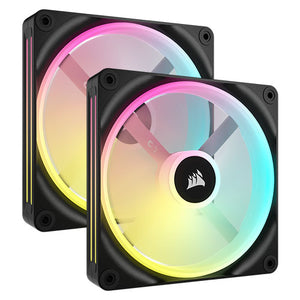 Corsair iCUE LINK QX140 14cm PWM RGB Case Fans x2, 34 RGB LEDs, Magnetic Dome Bearing, 2000 RPM, iCUE LINK Hub Included, Black - Baztex Cooling